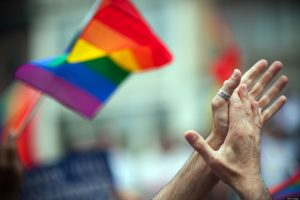 LGBT rinbow flag and clapping hands